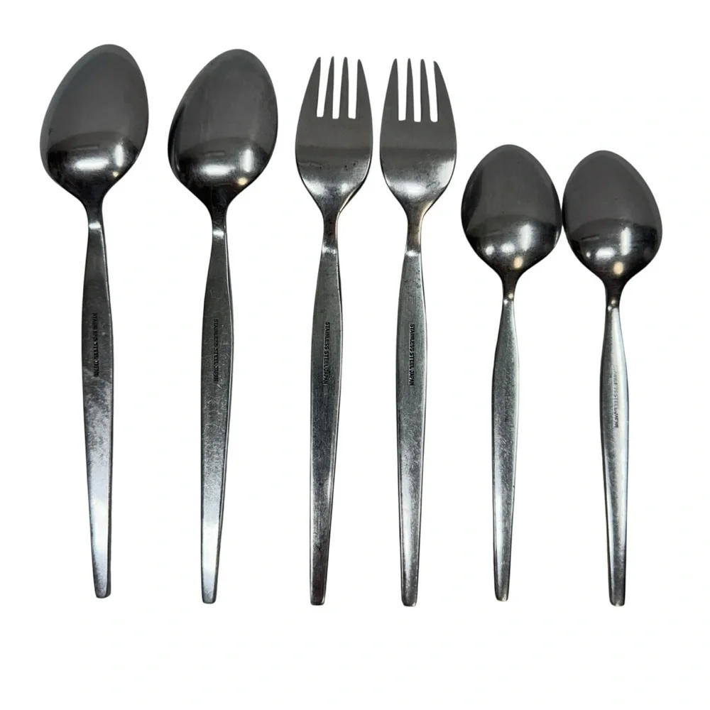 Vtg 6 Piece Set Flatware Daisy Rose Vine Stainless Steel Japan Forks Spoons
